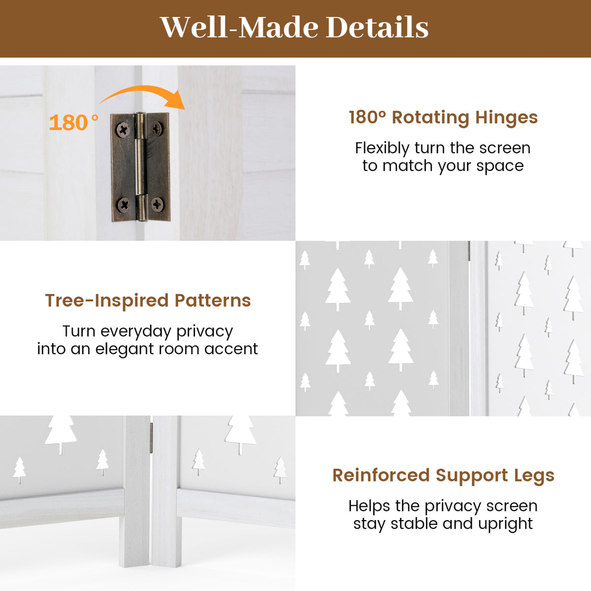 67 inches Tall Wood Room Divider Indoor Wooden Partition for Room Separation-4 Panels view 9