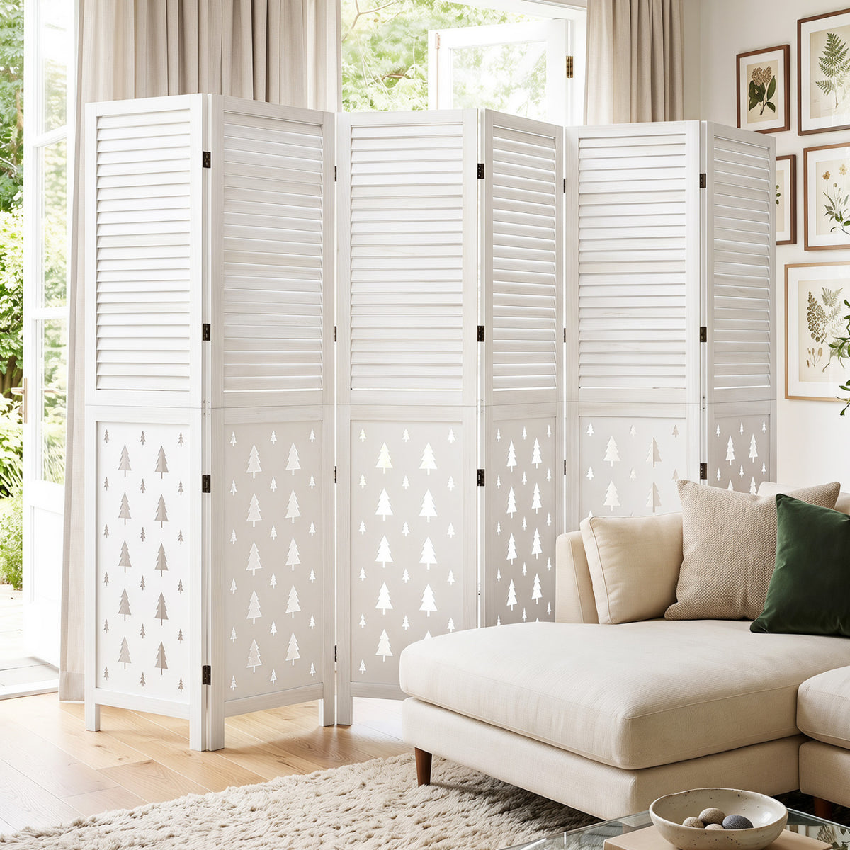 67 inches Tall Wood Room Divider Indoor Wooden Partition for Room Separation-6 Panels view 2