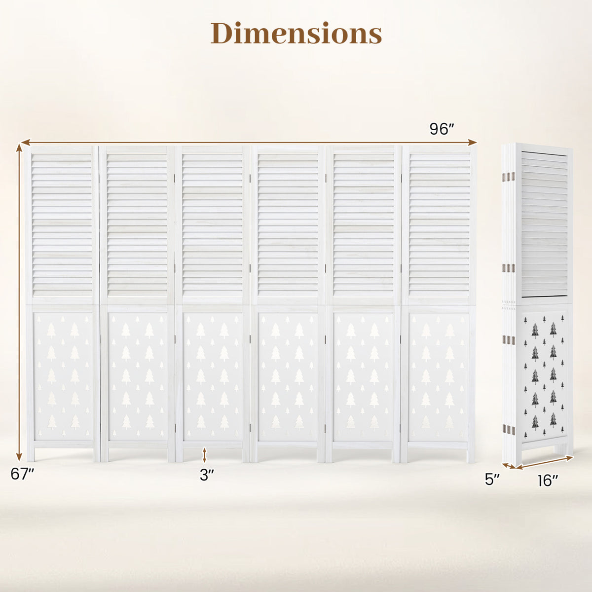 67 inches Tall Wood Room Divider Indoor Wooden Partition for Room Separation-6 Panels view 5