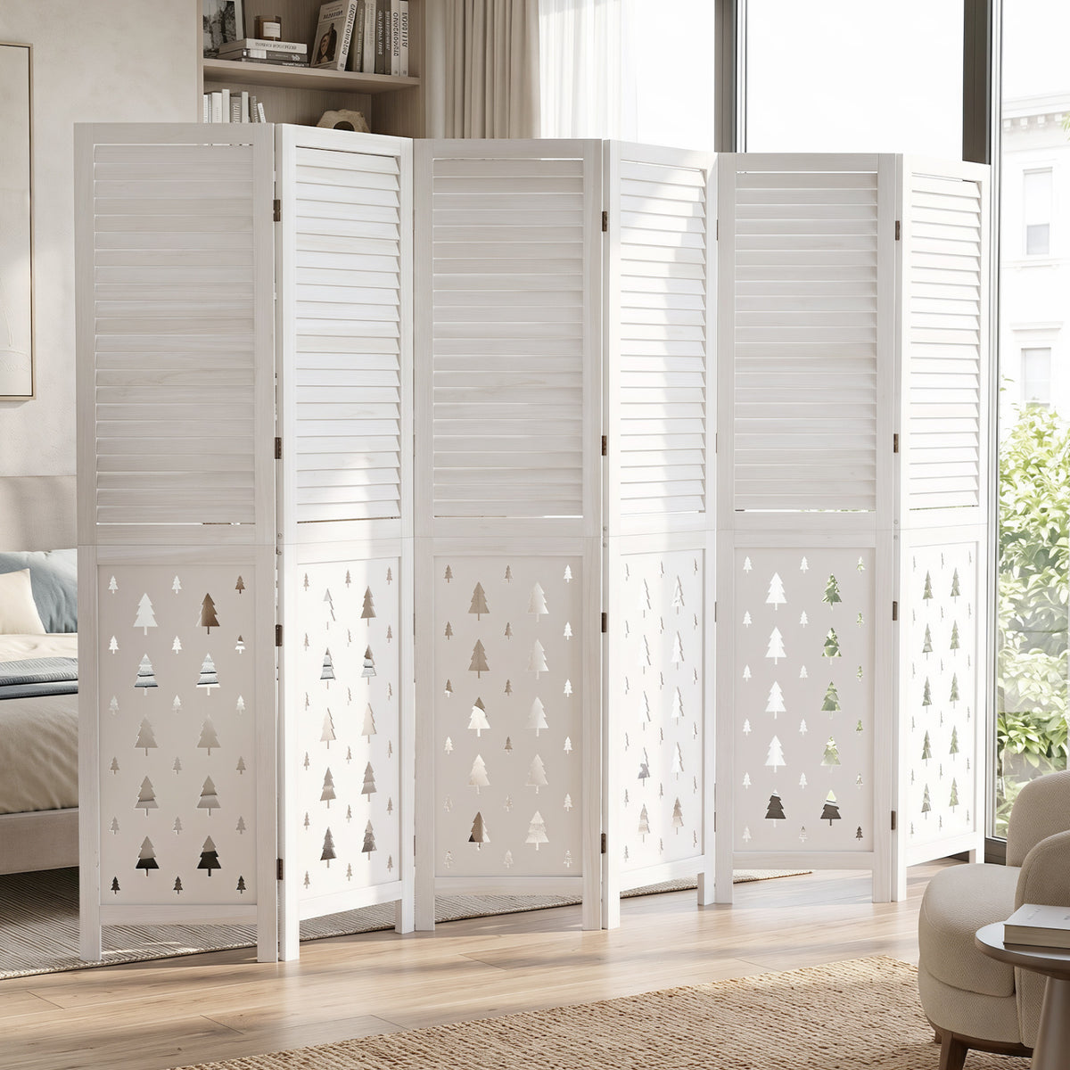 67 inches Tall Wood Room Divider Indoor Wooden Partition for Room Separation-6 Panels view 6