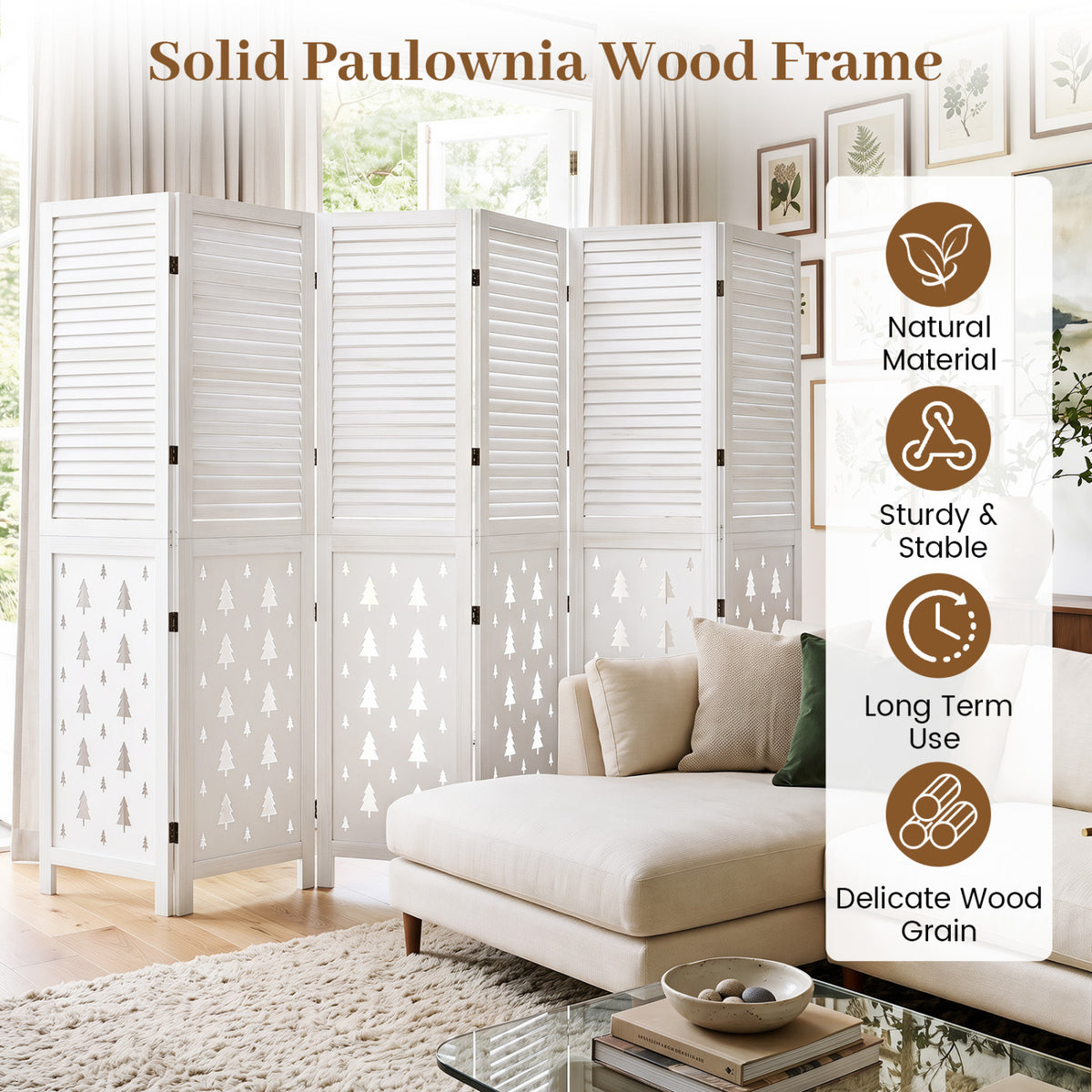 67 inches Tall Wood Room Divider Indoor Wooden Partition for Room Separation-6 Panels view 8