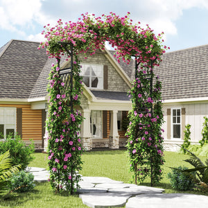 67 x 83 Inch Garden Arch Trellis Metal Pergola Arbor for Climbing Plants-Black view 2