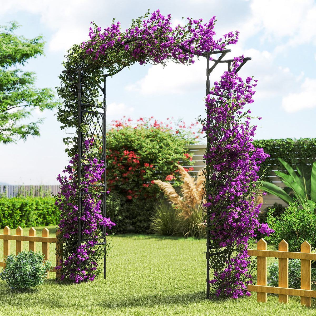 67 x 83 Inch Garden Arch Trellis Metal Pergola Arbor for Climbing Plants-Black view 6