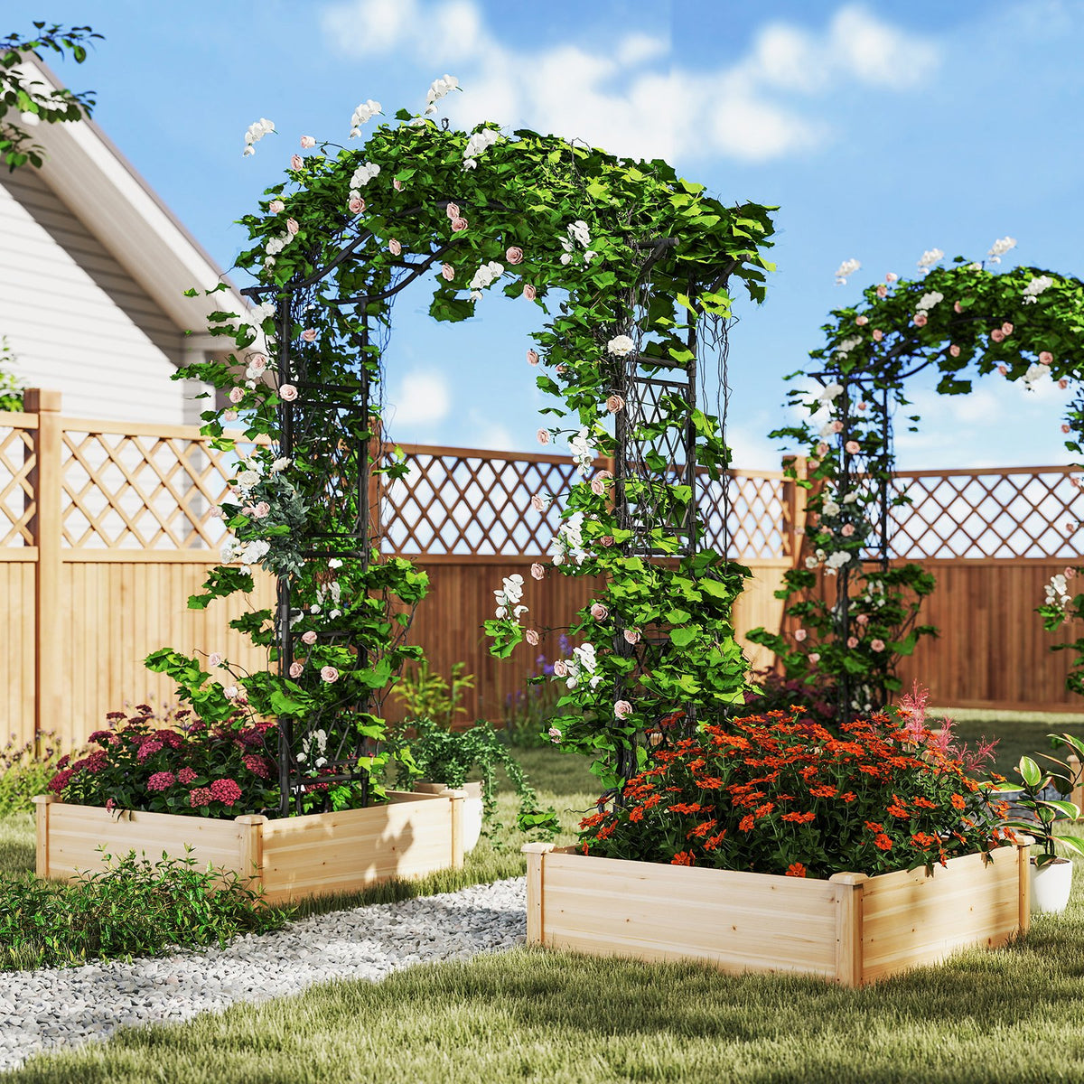 67 x 83 Inch Garden Arch Trellis Metal Pergola Arbor for Climbing Plants-Black view 7