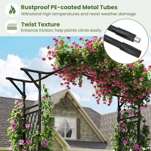 67 x 83 Inch Garden Arch Trellis Metal Pergola Arbor for Climbing Plants-Black view 8