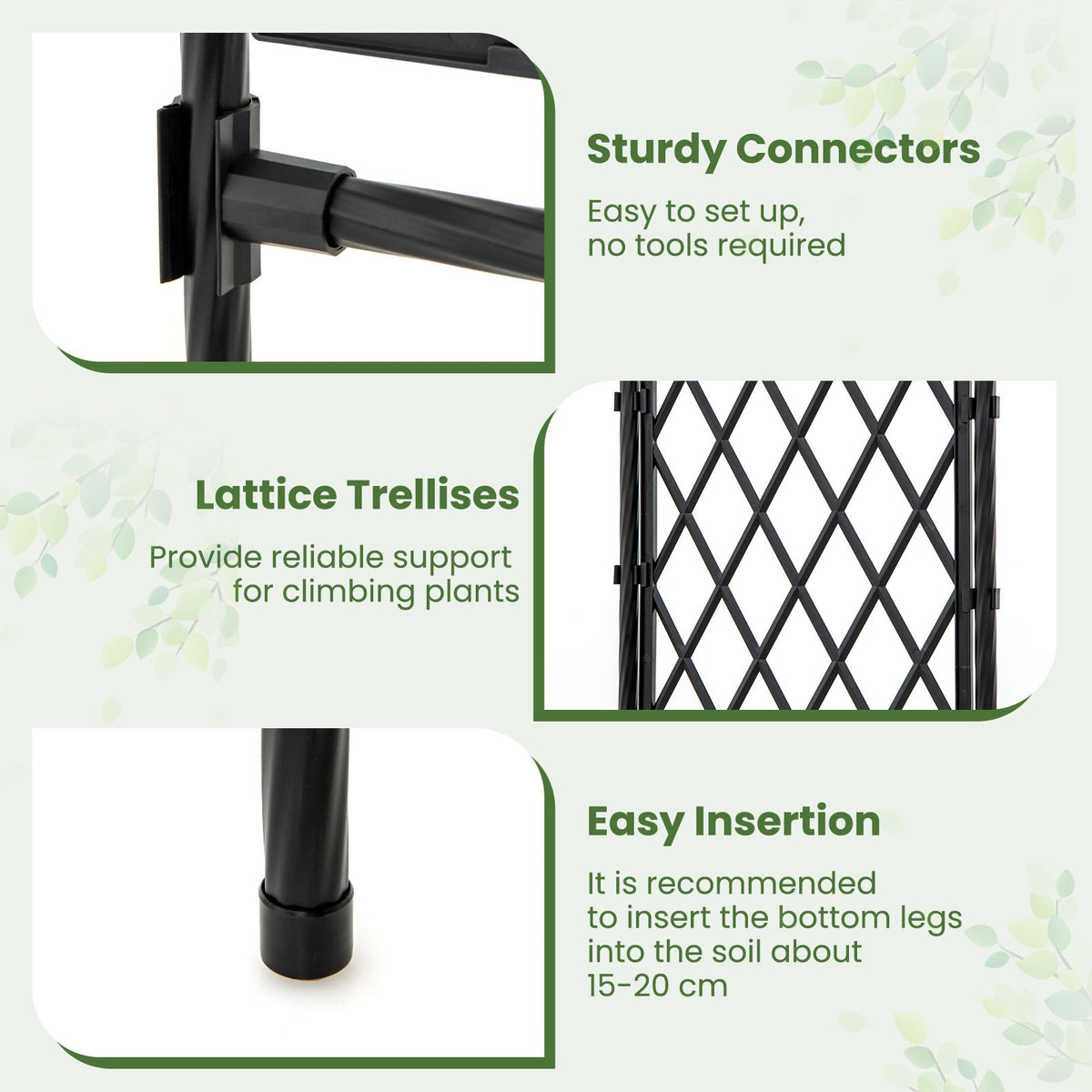 67 x 83 Inch Garden Arch Trellis Metal Pergola Arbor for Climbing Plants-Black view 9