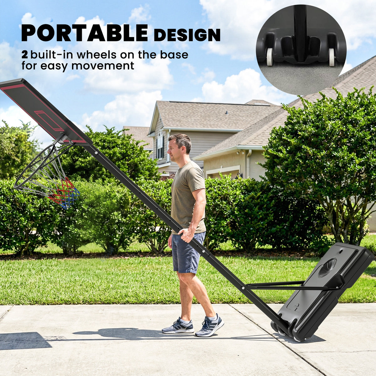 Soozier Portable Basketball Hoop Outdoor, 4.4-10ft Adjustable Height Basketball Goal with Wheels, Fillable Base
