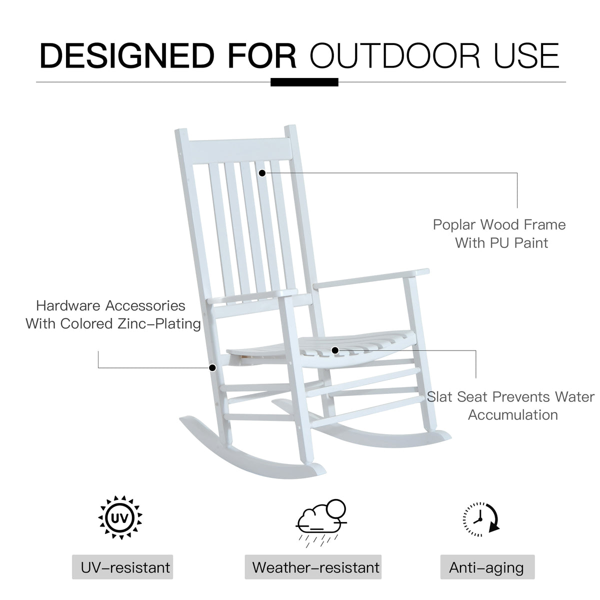 Wooden Porch Rocking Chair Outdoor Patio Rocker Garden Single Leisure Reclining Seat Armchair Natural – view 25
