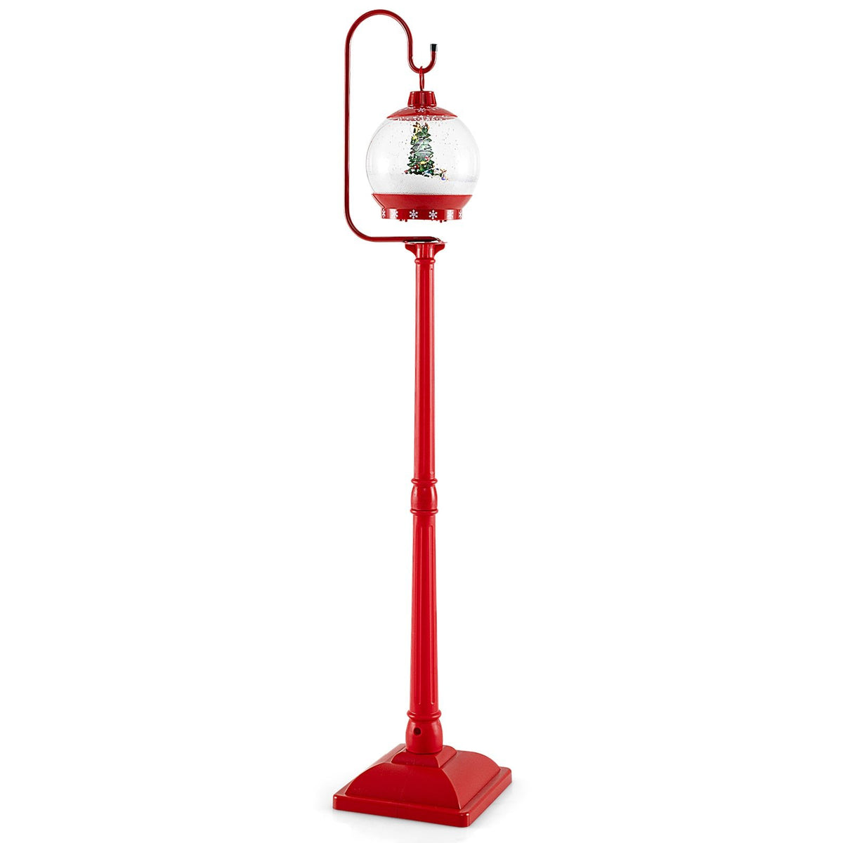68 Inch Festive Musical Christmas Street Lamp Post with Snow Globe Lantern-Red
