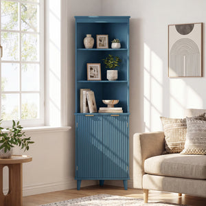 68 Inch Tall Bathroom Floor Storage Cabinet with Fluted Doors-Blue view 2