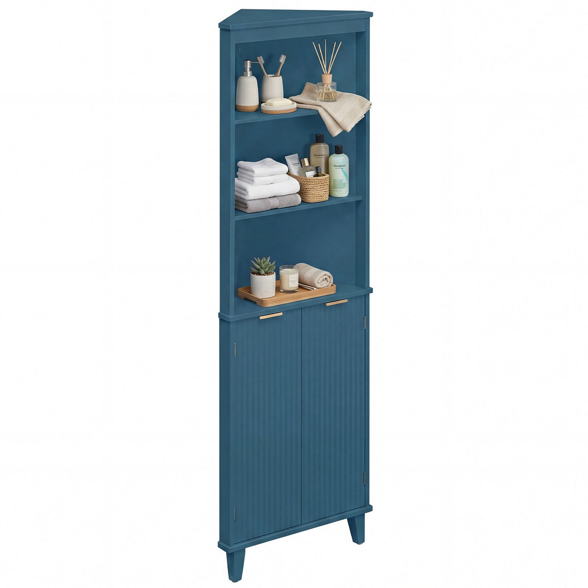 68 Inch Tall Bathroom Floor Storage Cabinet with Fluted Doors-Blue view 4