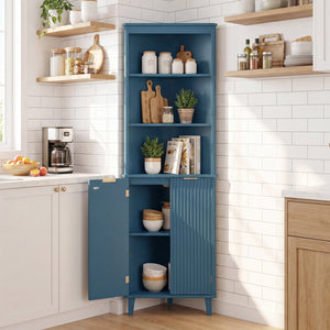 68 Inch Tall Bathroom Floor Storage Cabinet with Fluted Doors-Blue view 6