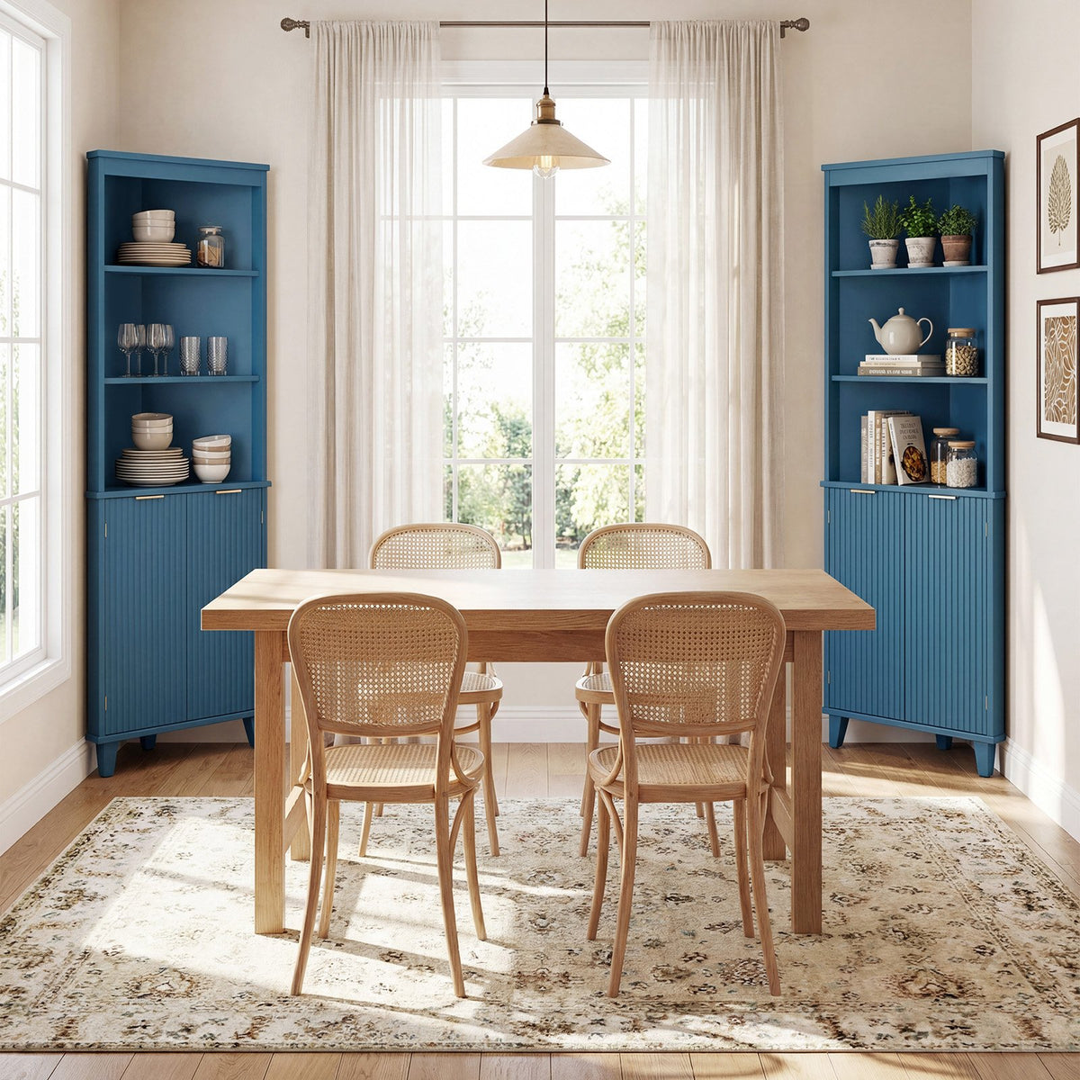 68 Inch Tall Bathroom Floor Storage Cabinet with Fluted Doors-Blue view 7