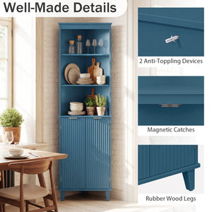 68 Inch Tall Bathroom Floor Storage Cabinet with Fluted Doors-Blue view 9