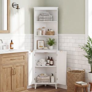 68 Inch Tall Bathroom Floor Storage Cabinet with Fluted Doors-White view 3