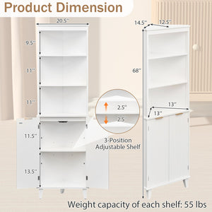 68 Inch Tall Bathroom Floor Storage Cabinet with Fluted Doors-White view 5