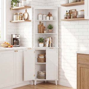 68 Inch Tall Bathroom Floor Storage Cabinet with Fluted Doors-White view 6