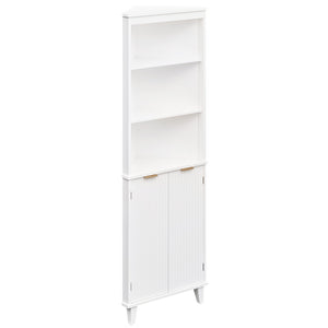 68 Inch Tall Bathroom Floor Storage Cabinet with Fluted Doors-White view 8