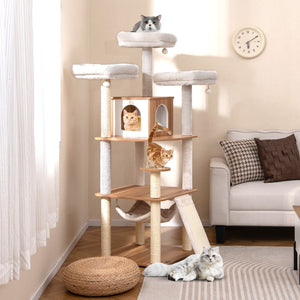 68 Inch Tall Cat Tree with 3 Padded Perches Condo and Sisal Scratching Posts-Natural view 2