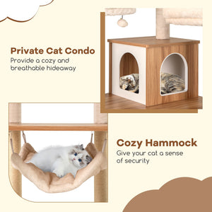 68 Inch Tall Cat Tree with 3 Padded Perches Condo and Sisal Scratching Posts-Natural view 7