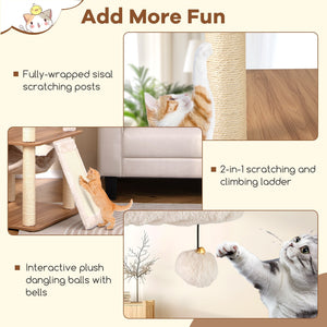 68 Inch Tall Cat Tree with 3 Padded Perches Condo and Sisal Scratching Posts-Natural view 8