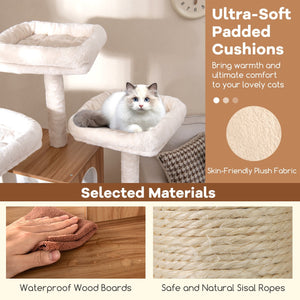 68 Inch Tall Cat Tree with 3 Padded Perches Condo and Sisal Scratching Posts-Natural view 9