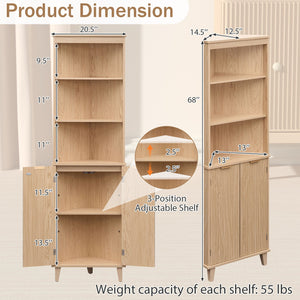 68 Inch Tall Corner Cabinet with Fluted Doors for Bathroom-Oak view 5
