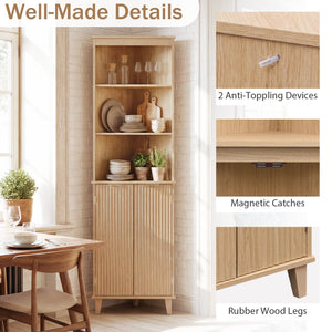 68 Inch Tall Corner Cabinet with Fluted Doors for Bathroom-Oak view 9