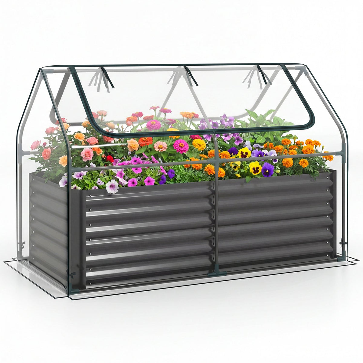 68 x 33 x 21 Inch Galvanized Raised Garden Bed with Cover-Black