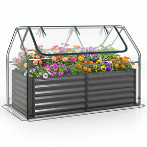68 x 33 x 21 Inch Galvanized Raised Garden Bed with Cover-Black