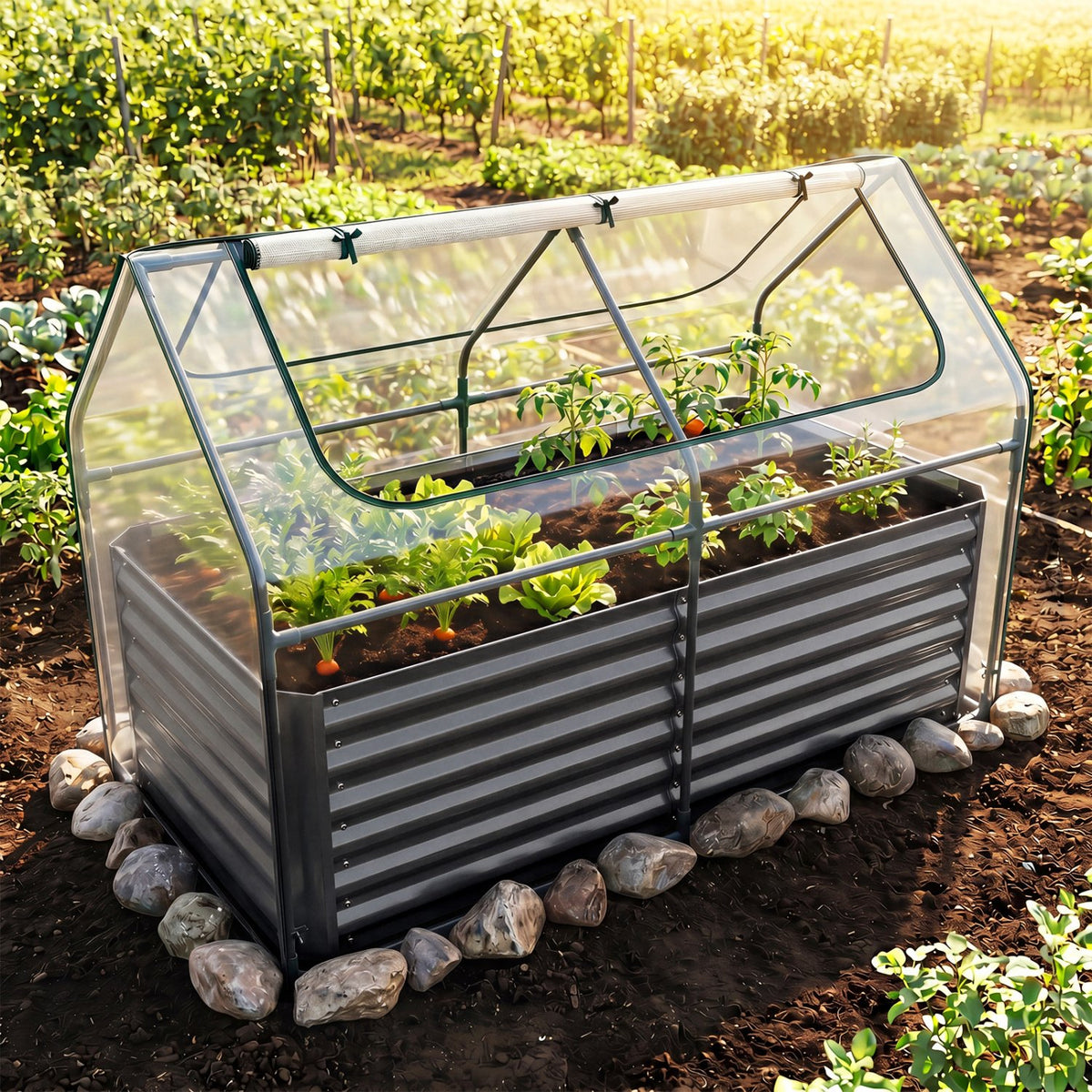68 x 33 x 21 Inch Galvanized Raised Garden Bed with Cover-Black view 3