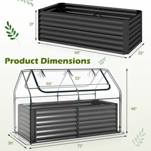 68 x 33 x 21 Inch Galvanized Raised Garden Bed with Cover-Black view 4