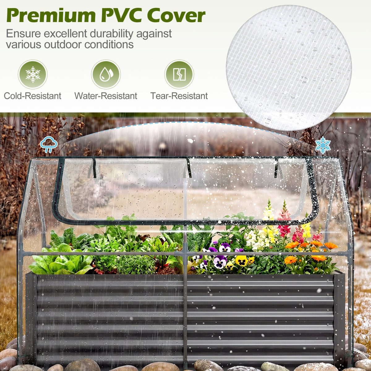 68 x 33 x 21 Inch Galvanized Raised Garden Bed with Cover-Black view 6