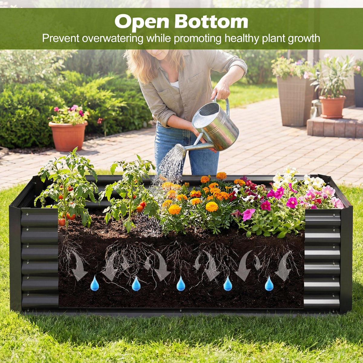 68 x 33 x 21 Inch Galvanized Raised Garden Bed with Cover-Black view 8