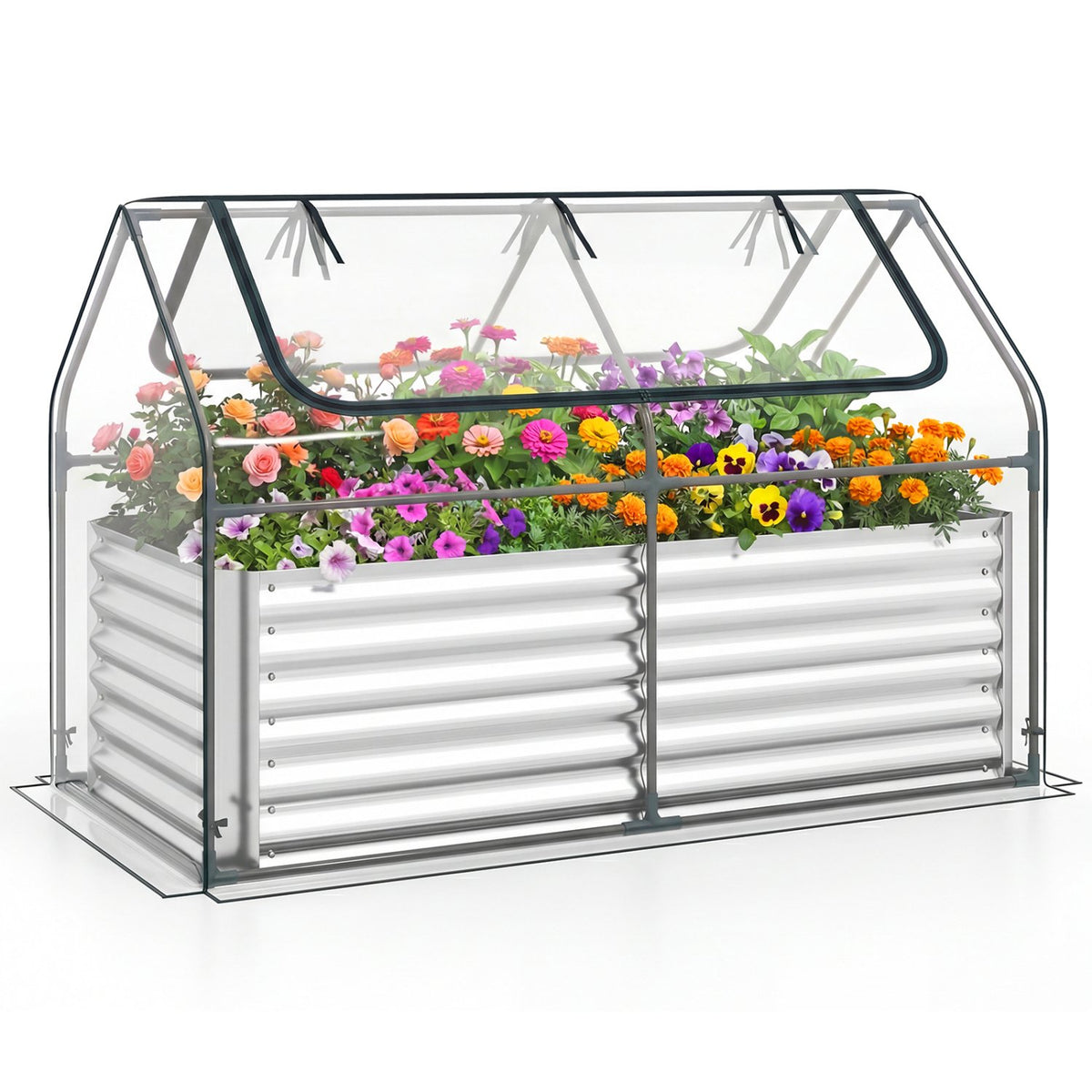 68 x 33 x 21 Inch Galvanized Raised Garden Bed with Cover-Silver