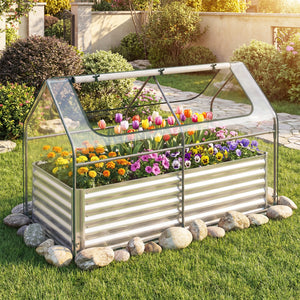 68 x 33 x 21 Inch Galvanized Raised Garden Bed with Cover-Silver view 2