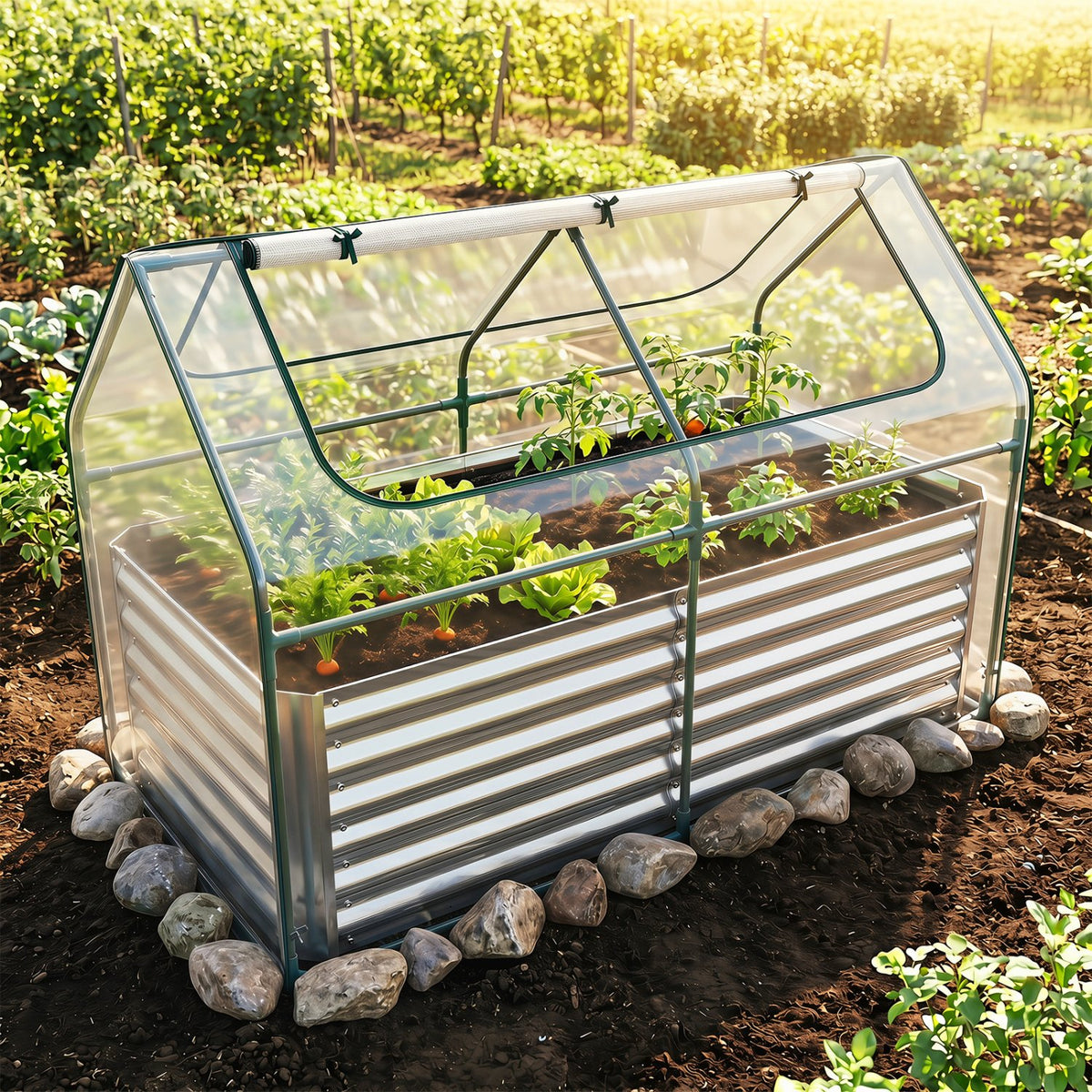 68 x 33 x 21 Inch Galvanized Raised Garden Bed with Cover-Silver view 3