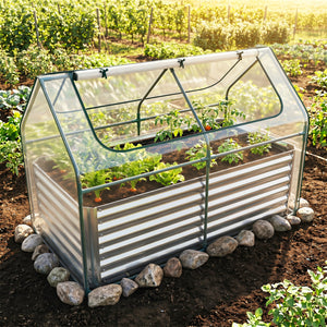 68 x 33 x 21 Inch Galvanized Raised Garden Bed with Cover-Silver view 3
