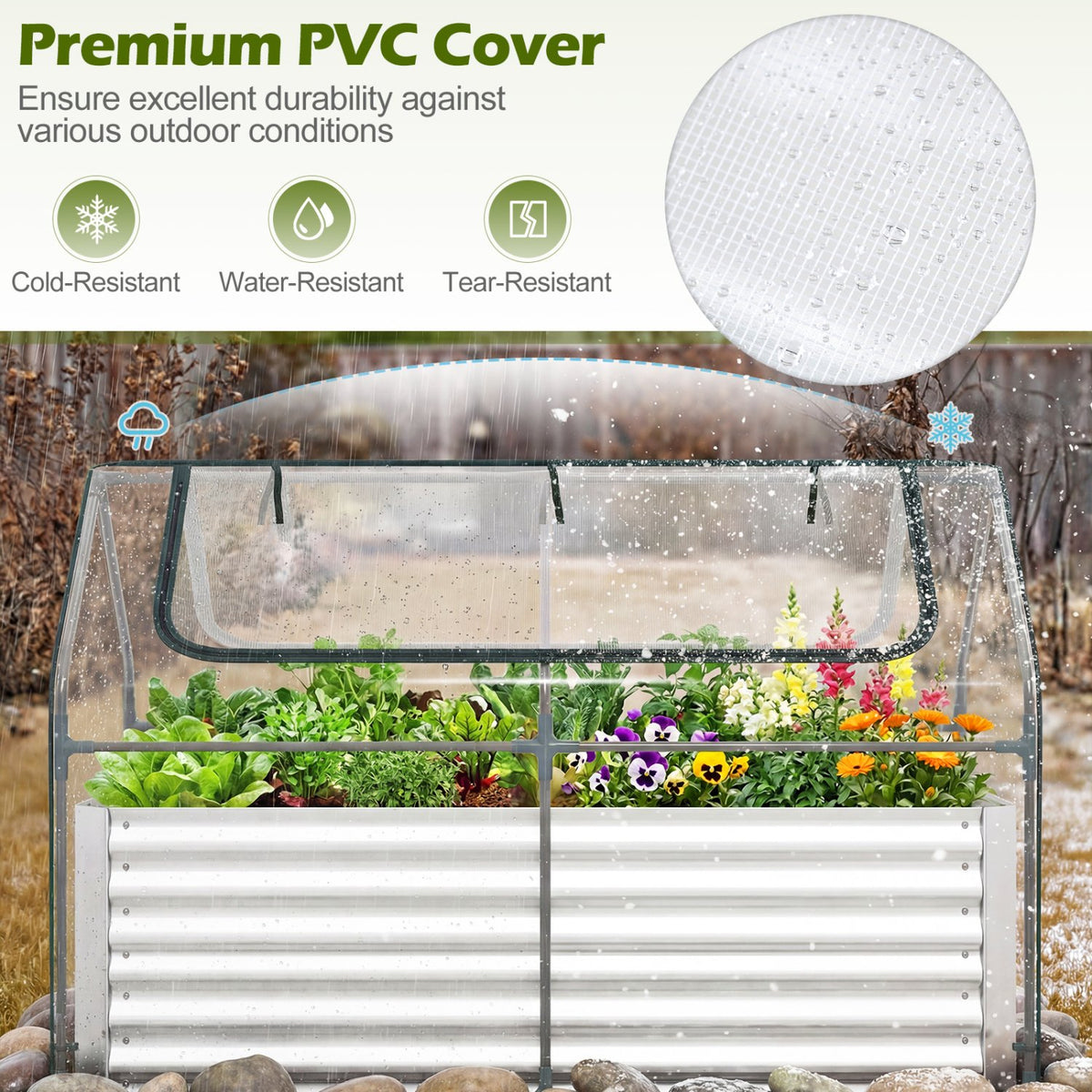 68 x 33 x 21 Inch Galvanized Raised Garden Bed with Cover-Silver view 6