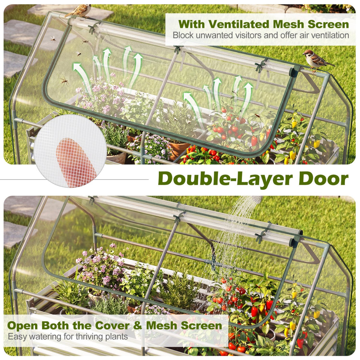 68 x 33 x 21 Inch Galvanized Raised Garden Bed with Cover-Silver view 7