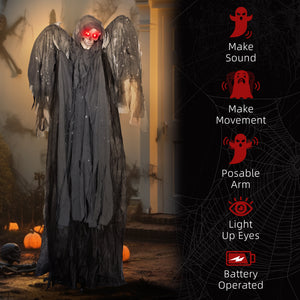 6.4' Life Size Winged Grim Reaper Outdoor Halloween Decoration Animatronic, Animated Prop w/ Light Up Eyes