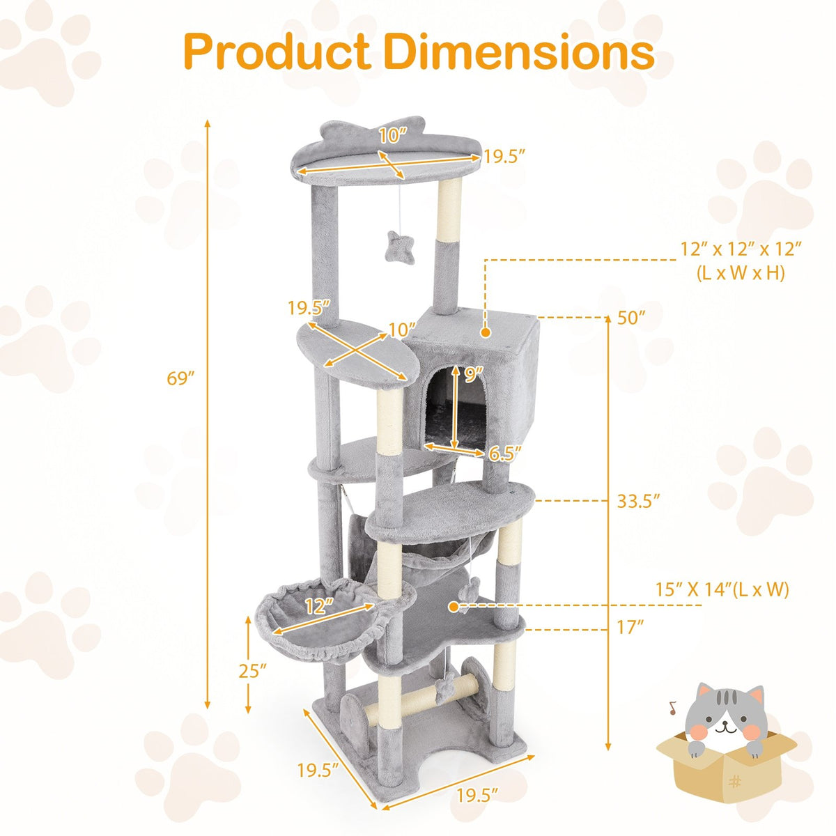 69 Inch Multi-level Cat Tree with Top Perch and Cozy Condo view 5