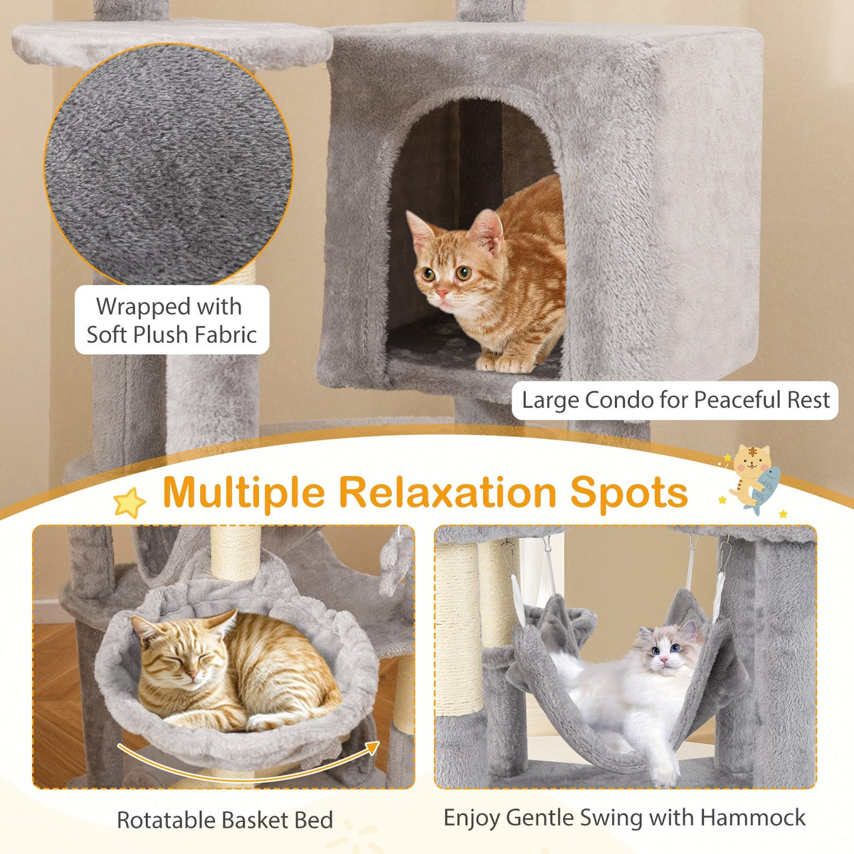 69 Inch Multi-level Cat Tree with Top Perch and Cozy Condo view 8