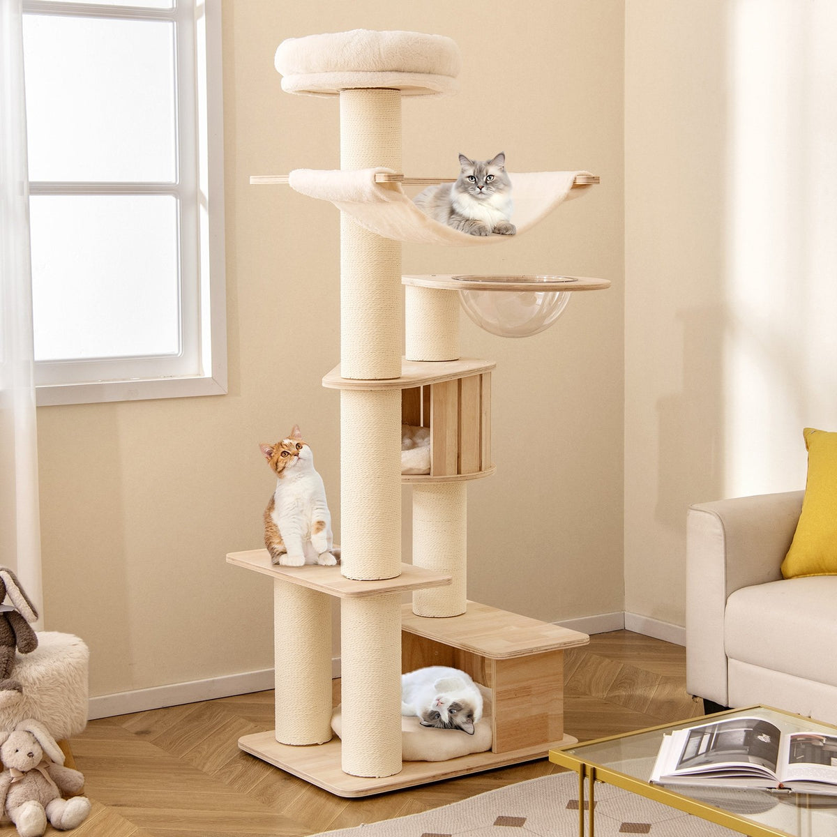 69 Inches Tall Cat Tree with Cozy Top Perch and Washable Plush Cushions view 2