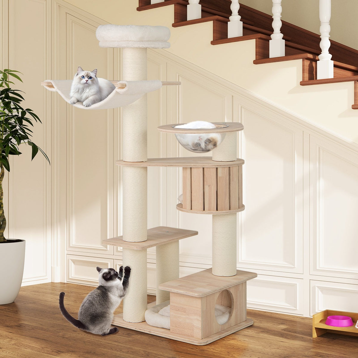 69 Inches Tall Cat Tree with Cozy Top Perch and Washable Plush Cushions view 3