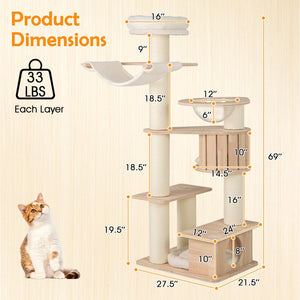 69 Inches Tall Cat Tree with Cozy Top Perch and Washable Plush Cushions view 5