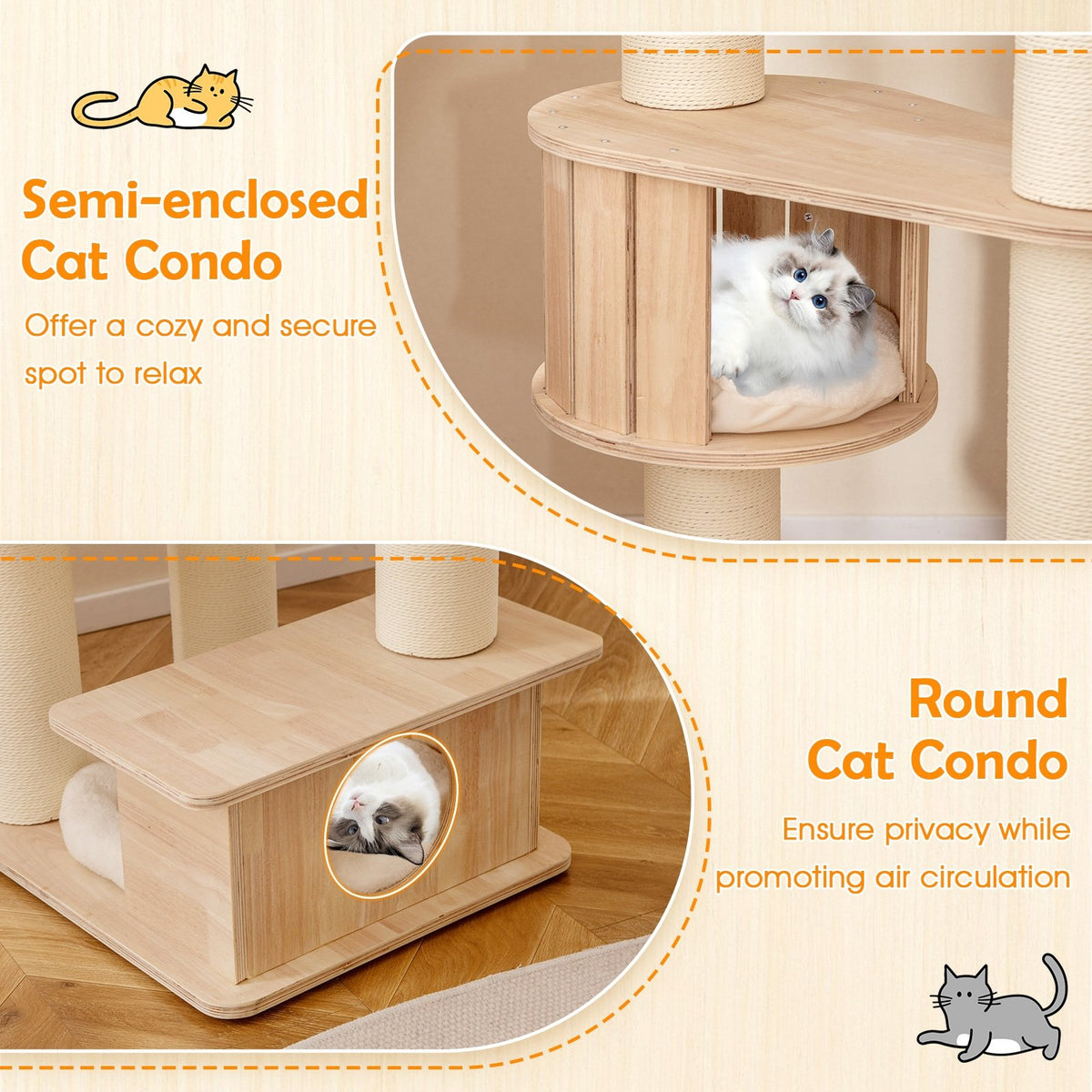 69 Inches Tall Cat Tree with Cozy Top Perch and Washable Plush Cushions view 6