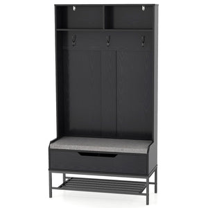 69 Inches Tall Hall Tree 4-in-1 Coat Rack with Seat Cushion and Shoe Storage-Black view 4