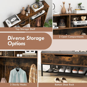 69 Inches Tall Hall Tree 4-in-1 Coat Rack with Seat Cushion and Shoe Storage-Rustic Brown view 9