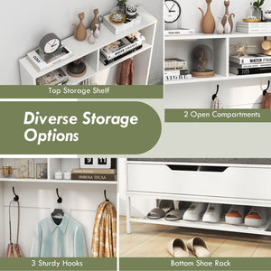 69 Inches Tall Hall Tree 4-in-1 Coat Rack with Seat Cushion and Shoe Storage-White view 7